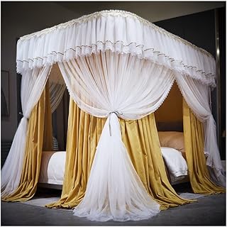 Mosquitera con Dosel para Cama de Matrimonio o tamaño Queen y King, Cortina de Cama de Lujo de Doble Capa a Prueba de Polvo y con Soporte (Color: Amarillo, tamaño: 180 x 200 cm/71