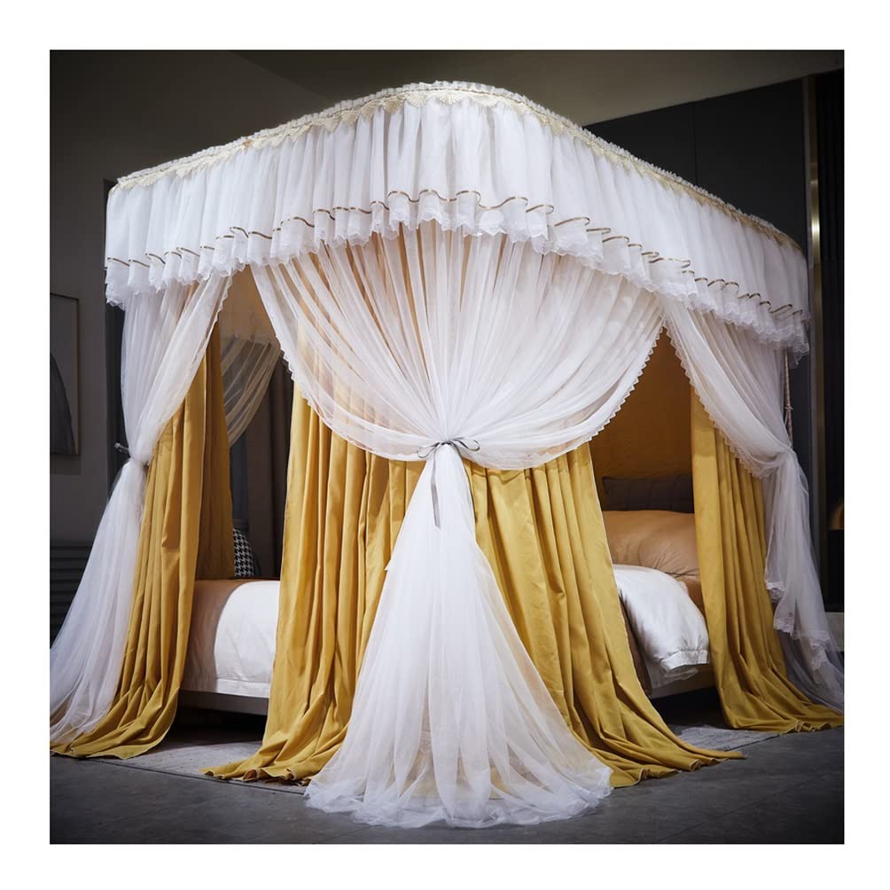 GJMSSMY Bed Canopy Mosquito Net For Twin Queen King, Double Layer Dustproof Blackout Luxury Bed Curtain With Bracket (Color : Yellow, Size : 150X200cm/59X79in)