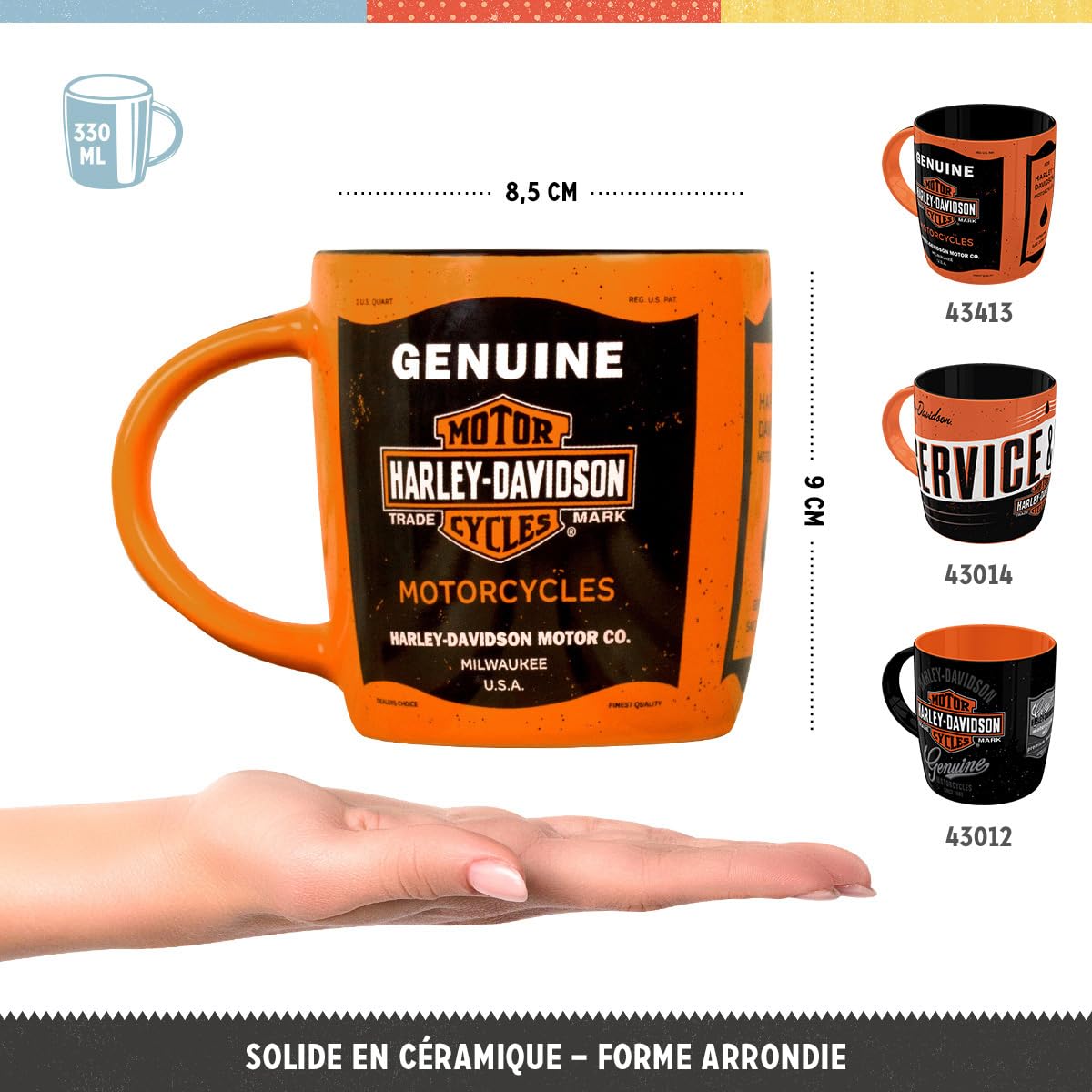 Nostalgic-Art Tasse à café rétro (Lot de 3), 330 ml, Harley-Davidson Set 2 | original Harley-Davidson license product (OLP), mug en céramique, design vintage, Idée cadeau pour motards