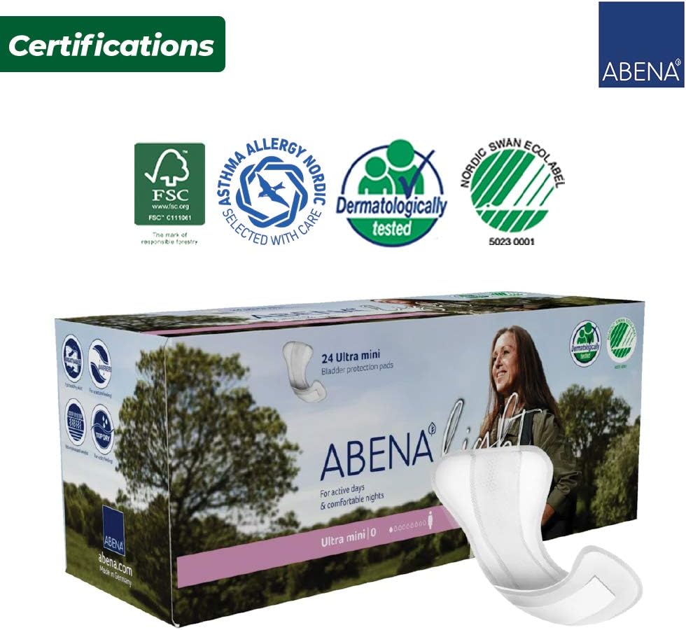 Abena Light Premium Incontinence Pad, Ultra Light Absorbency, Size 0, 240 Count (10 Packs of 24)
