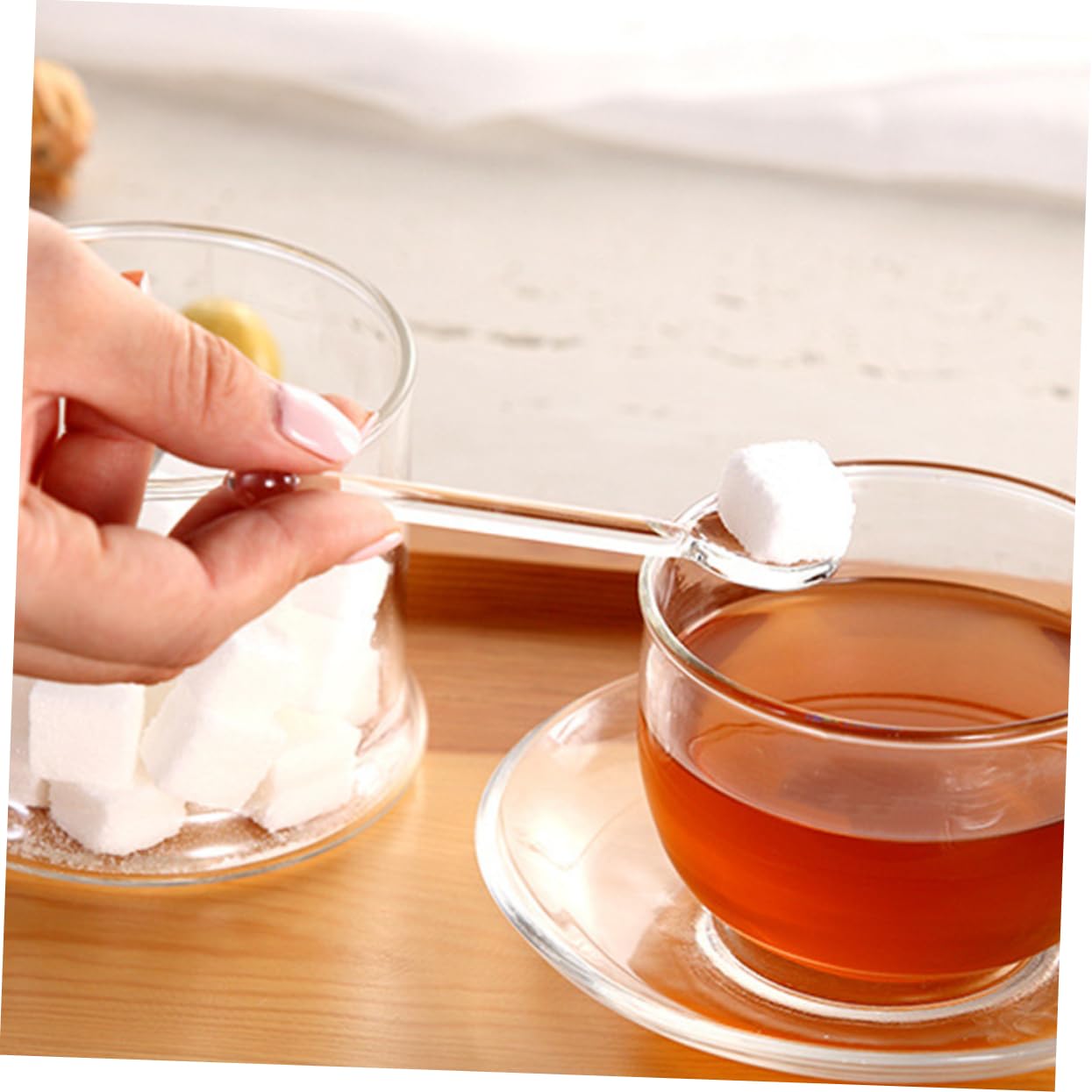 6 bastoncini in vetro per cocktail e yogurt, cucchiaini da caffè trasparenti, cucchiaini da tè, cucchiaini da tè, cucchiaini da tè