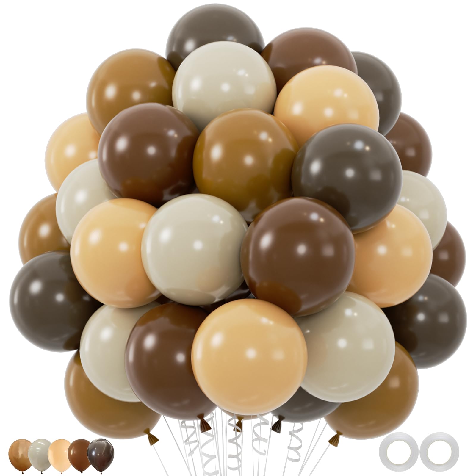 100pcs Brown Balloons Set - 12 Inch Dark Brown, Coffee, Sand White & Neutral Balloons for Boho, Safari, Cowboy, Bridal Baby Shower, Graduation Party