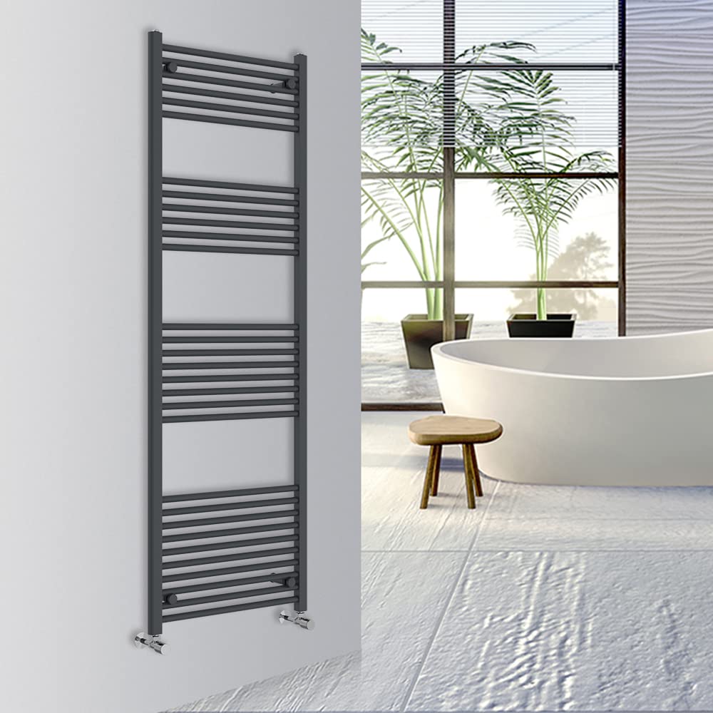 Warmehaus Anthracite Straight Bathroom Heated Towel Rail Warmer Radiator Central Heating 1800X600mm