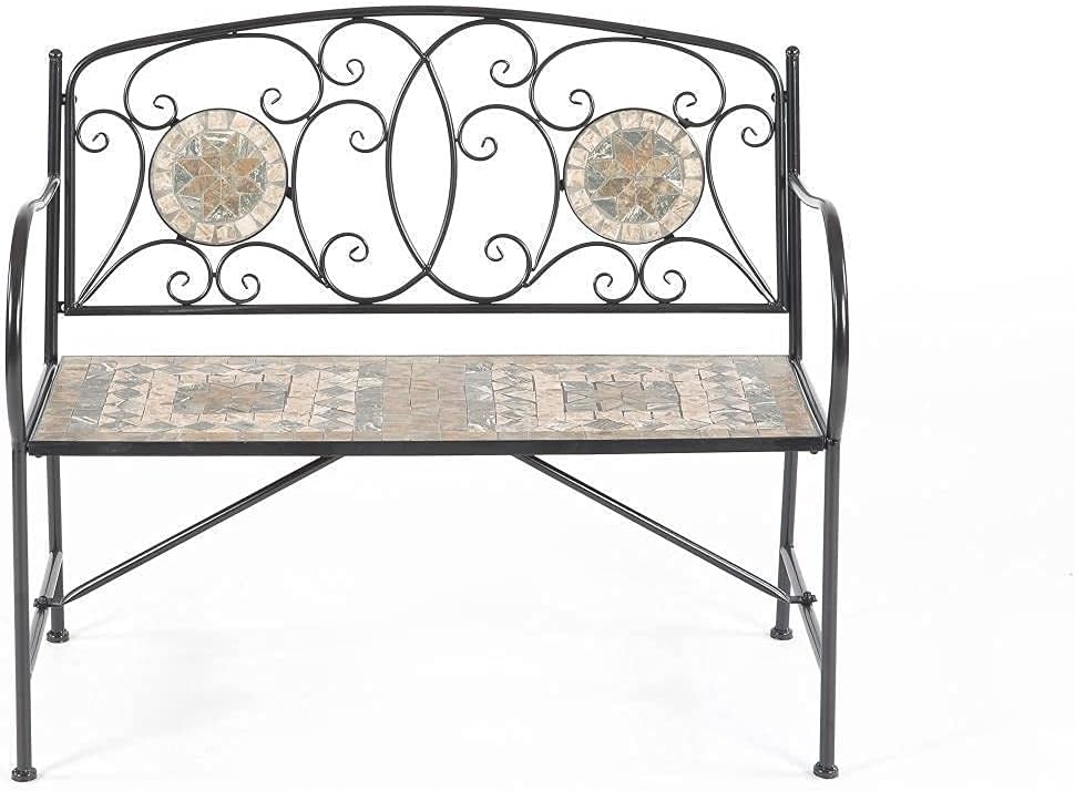 Parcel in the Attic Cast Iron Mosaic Garden Bench with Stone mosaic inserts (Turin)