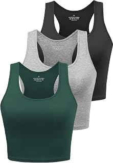 Porvike Women's Crop Tank Tops 3 Pack - Breathable Cotton Spandex Racerback for Yoga, Running, Gym Workouts
