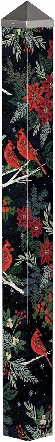 Studio M Art Pole, PVC Weather Resistant Pole with Vinyl Bowl 60 inches Tall Outdoor Decoration for Gardens, Patios, Yards, Landscaping and Birding Accessories, Cardinals and Berries