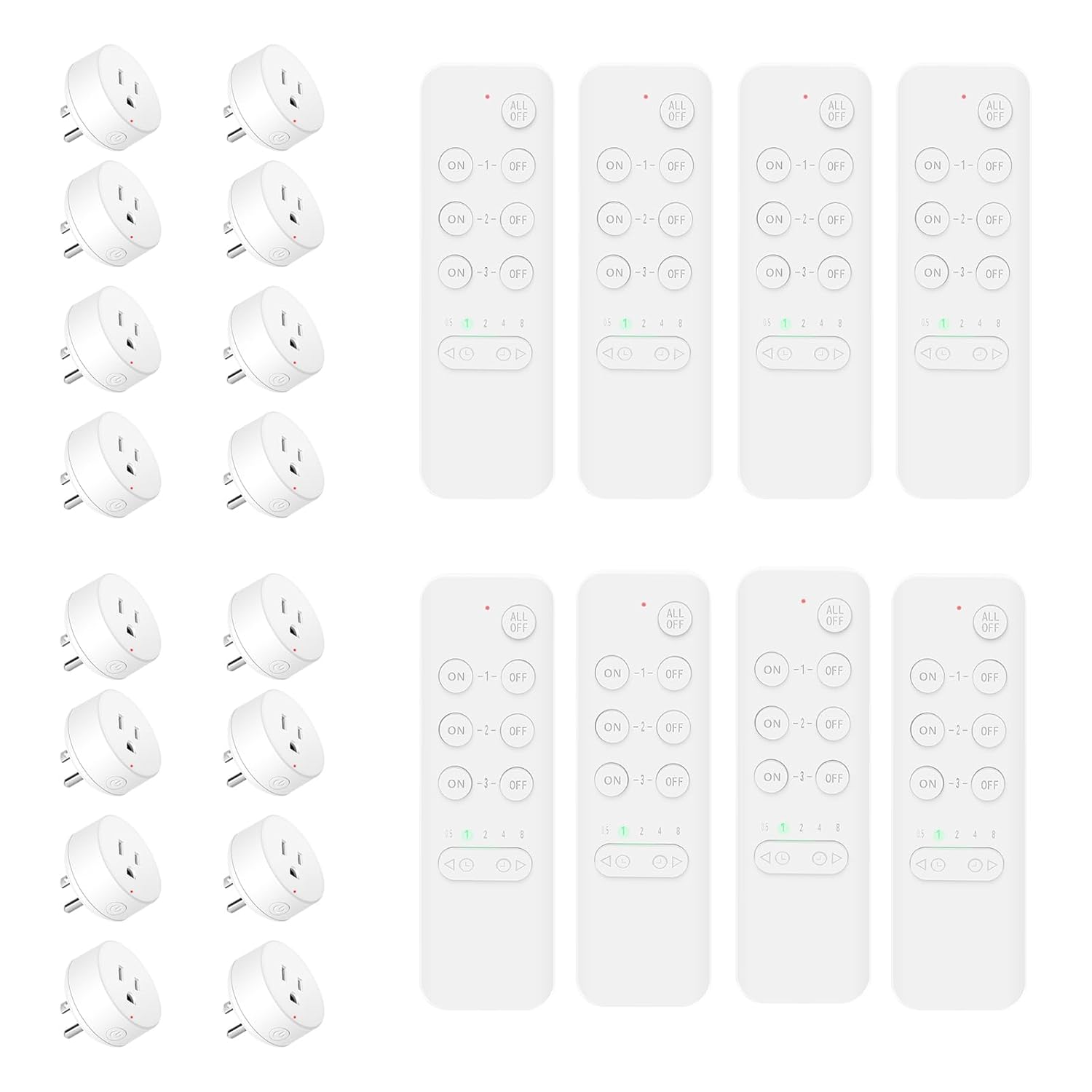 Wireless Remote Control Electrical Outlet Switch, NineLeaf Remote Control Outlet Wireless Light Switch, Remote Control Outlet Plug for Lamp and Household Appliance 15A/1500W, 500FT (8Remotes+16Plugs)