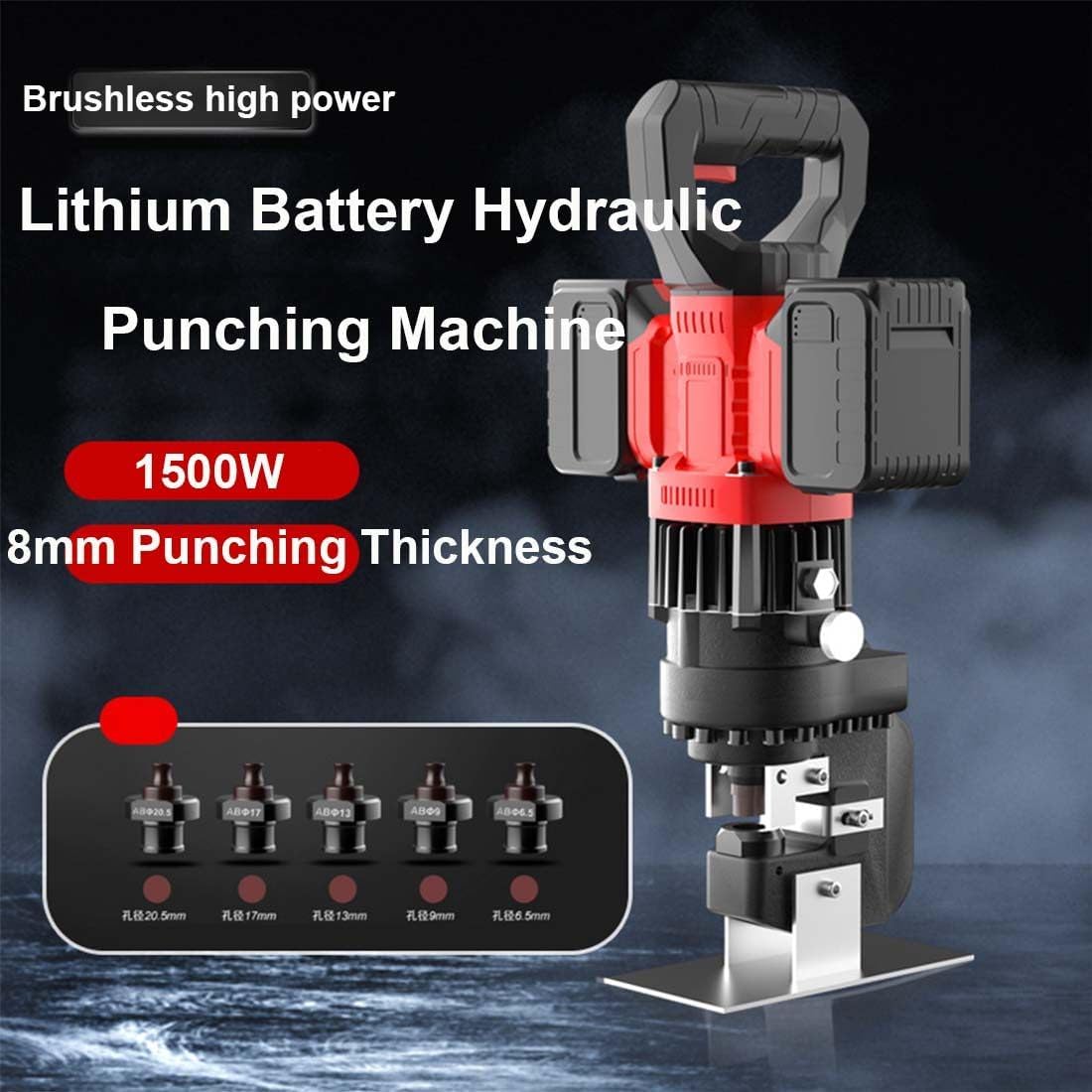 40V 1500W Electric Hydraulic Hole Punching Tool, Channel Steel Hydraulic Hole Puncher, Lithium Battery Hydraulic Punching Machine for Steel, Iron, Aluminum, Copper