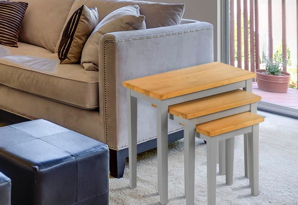 OSD 3 Nest of Tables Grey & Oak Solid Wood