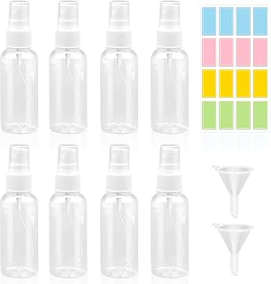 8 Piezas Botes Spray Pequeños 50ml Transparentes con 2 Embudos y 1 Hoja de Etiquetas, Bote Spray Pulverizador, Botellas de Viaje Rellenables Transparente, para Cosmética, Colonia (50ml*8)