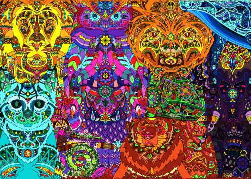 Brain Tree - Tribal Animals 1000 Piece Puzzle for Adults: With Droplet Technology for Anti Glare & Soft Touch