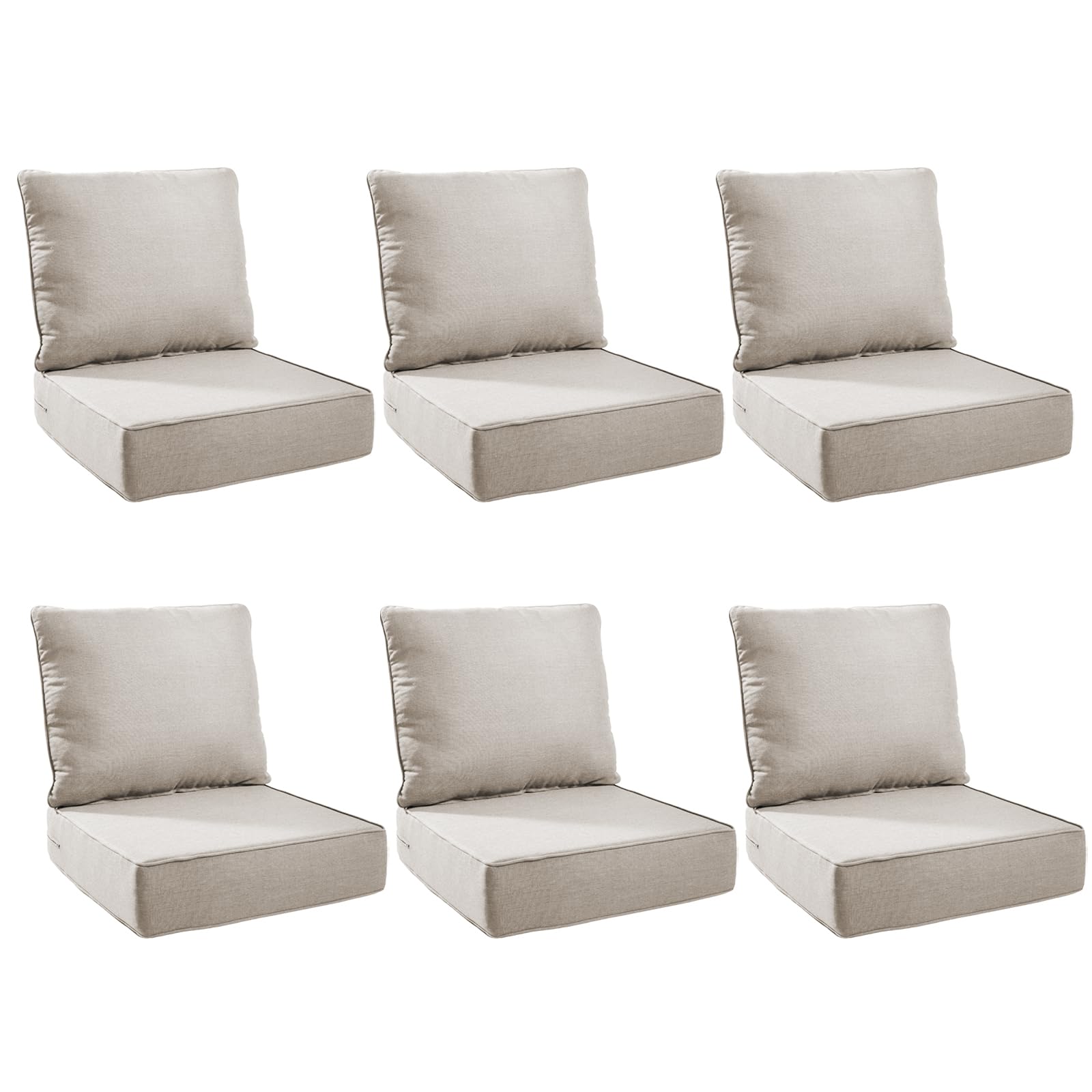 Outdoor Cushion for Patio Furniture - 6" Thick Outdoor Chair Cushions with Water Resistant &amp; Removable Cover, 28D High Density Sponge, 22x24 Outdoor Seat Cushions for Chair/Sofa| Beige | 6-Pack |
