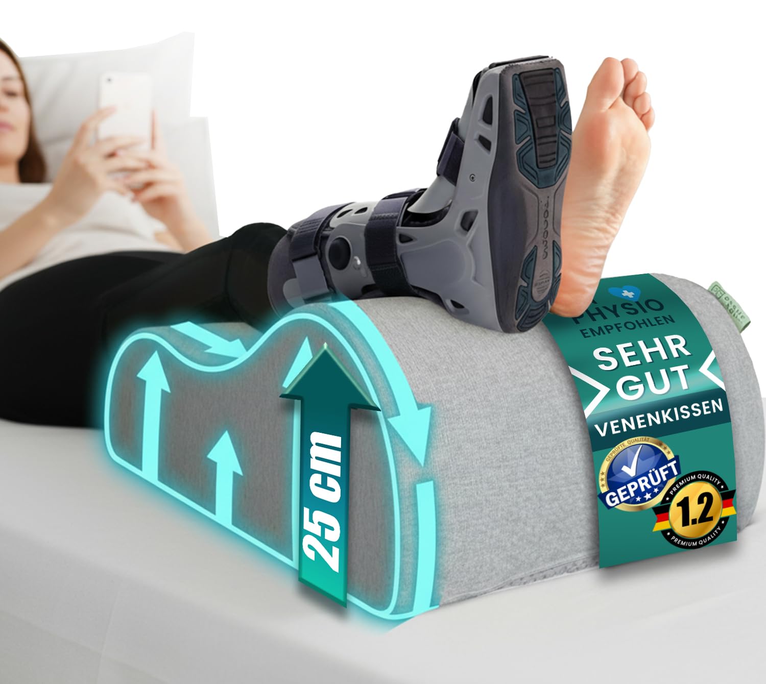 Beinkissen Hochlagern für schwere müde Beine & Erholung nach OP – Venenkissen Beinhochlagerungskissen für geschwollene Beine & Kniestütze – Lagerungskissen Bett Sofa – OEKO-TEX – Größe S bis XL