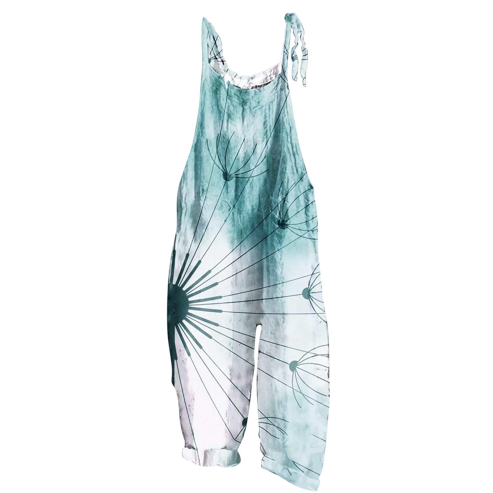 Generic Mono corto para mujer, estampado holgado, sin mangas, con tirantes, casual, suave, pierna ancha, vintage, overol, de verano, hippie, con tirantes, con bolsillos, ropa de descanso para mujer del Reino