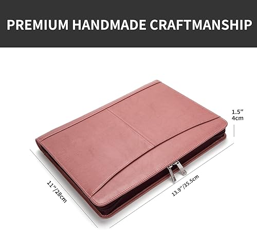 Miniatura 5 de Geslun Cartera de cuero con cremallera, cartera de cuero vegano con bolsillo exterior y 2 soportes para cuadernos, organizador de carpetas,