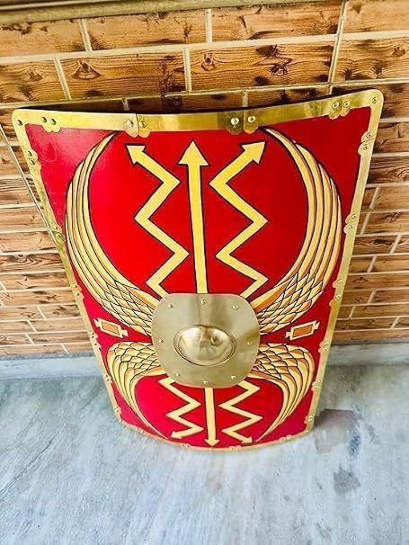 28 Inches Roman Legionary Scutum Shield with Brass Boss – Medieval Decorative Wall Shield, Handcrafted Historical Replica for Home Décor, Collectors, Cosplay & Reenactment. image 4