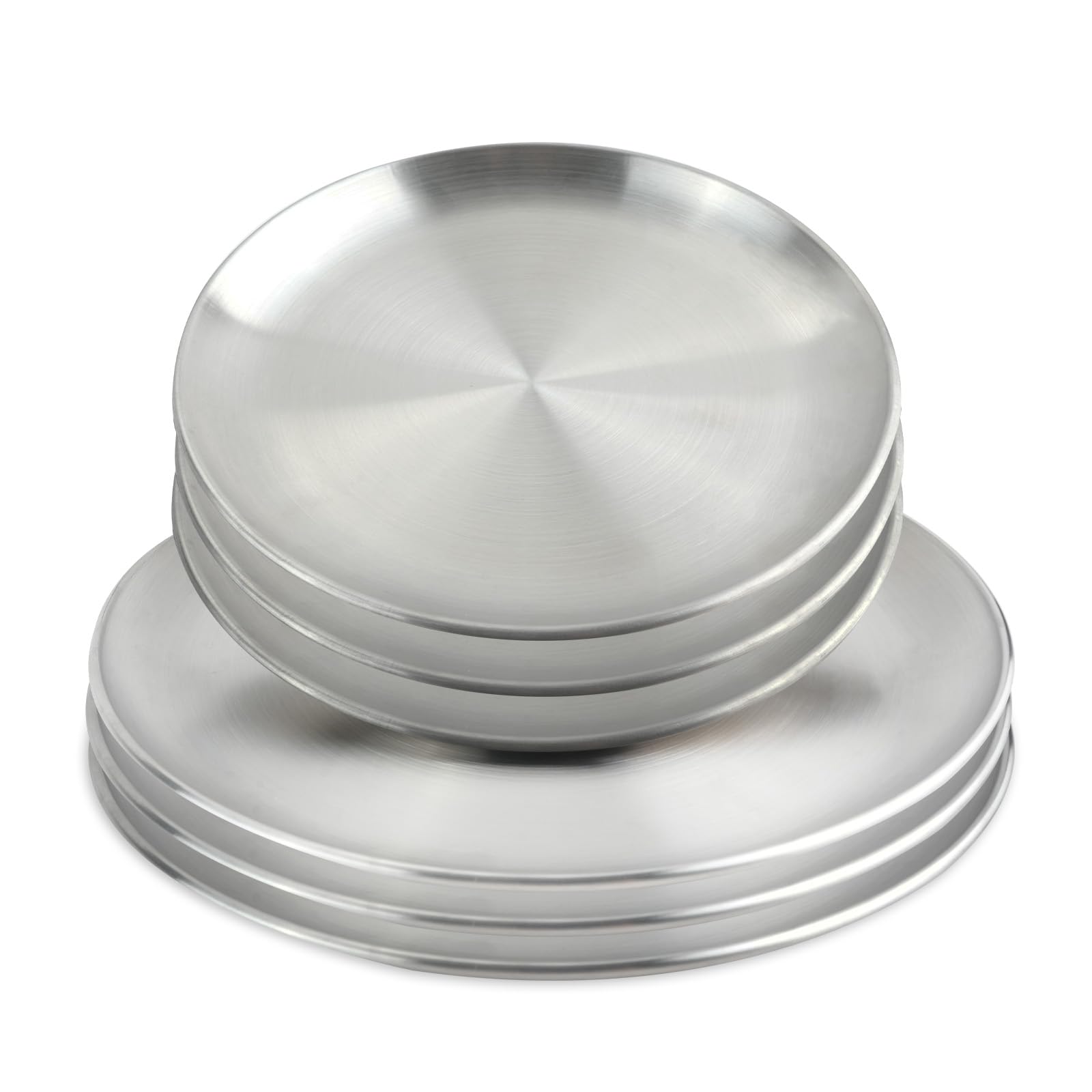 Set di 6 piatti in acciaio inox 18/8, 20,3 e 22,9 cm, 304 metallo, per bambini e adulti, piatti da portata rotondi per ristoranti, antipasti, colazione a buffet, campeggio (argento)