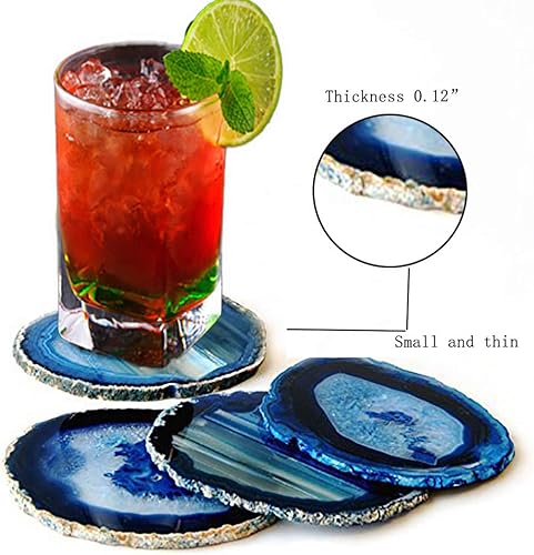 Miniatura 2 de Posavasos de ágata natural en rebanadas con protector de goma juego de 4unidades azul Q1 Blue