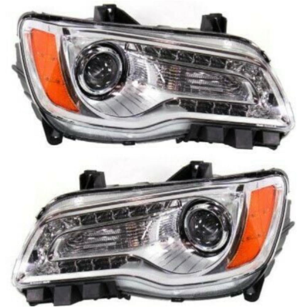 Momtlck Headlight Set for Chrysler 300 Limited 11-12 & Base/C 11-14 & C Lujo/S/SRT8 12-14 Left and Right with Bulb 2pc (2) Headlights Clear Lens 12260109 68143003AC-PFM