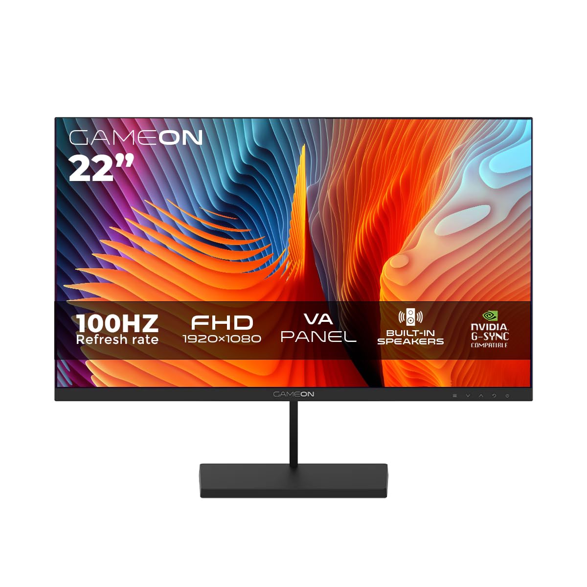 جيم اون شاشة سلسلة اساسية GB22F75 مقاس 54.48 انش، لوحة VA FHD 1920x1080، 75 هرتز، 5 مللي ثانية، HDMI 1.4، مزامنة تكيفية، مكبرات صوت مدمجة - اسود