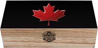 Red Canada Flag Maple Leaf Wooden Storage Box Retro Jewelry Organizer Storage Lock Box Keepsake Box, style