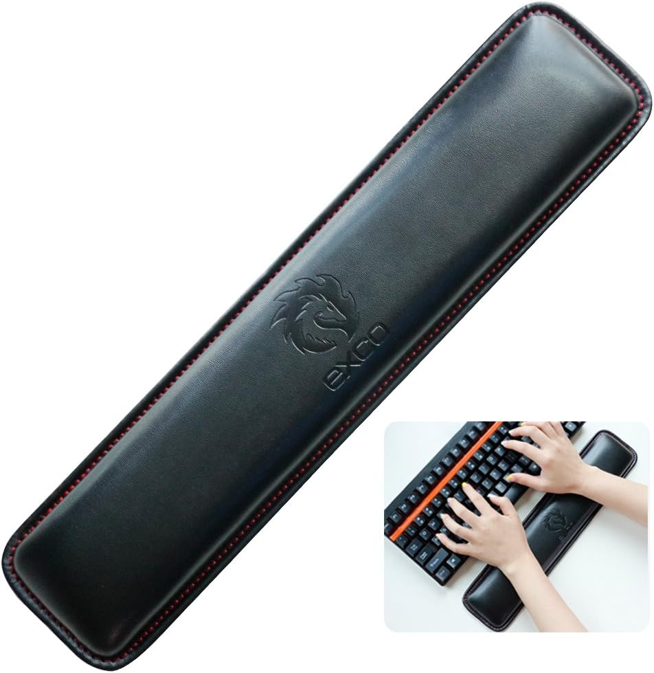 Keyboard Wrist Rest Pad-Exco Wrist Rests,Memory Foam Non-Slip Black PU Leather Palm Support Wrist Pad Wrist Cushion for Laptops/Notebooks/Mac Book//PC/Computer (14.6 x 3.2 x 0.98in)