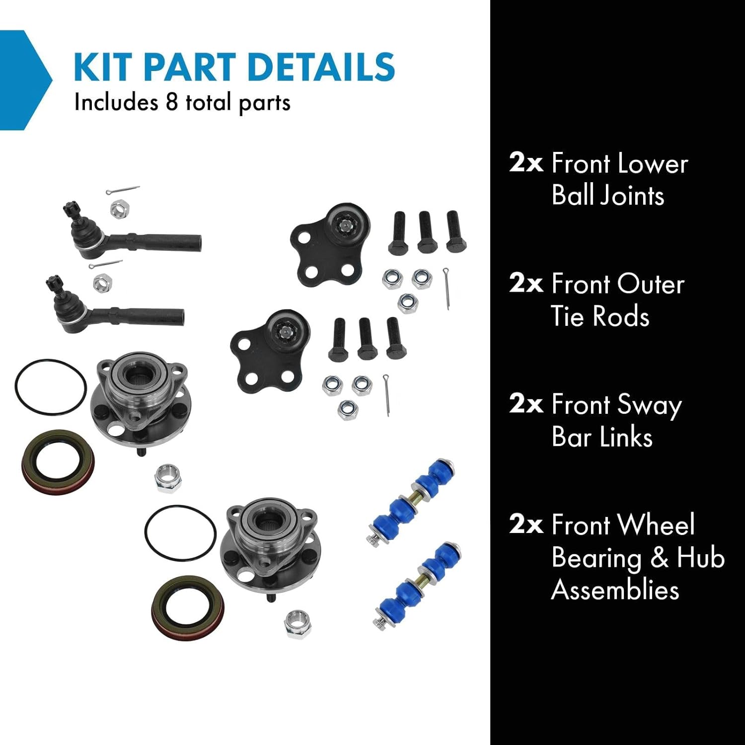 TRQ Front Steering,Suspension,& Drivetrain Kit Ball Joint Sway Bar Stabilizer Link Tie Rod Wheel Hub Bearing Assembly Compatible with 1997-2005 Chevrolet Cavalier Pontiac Sunfire