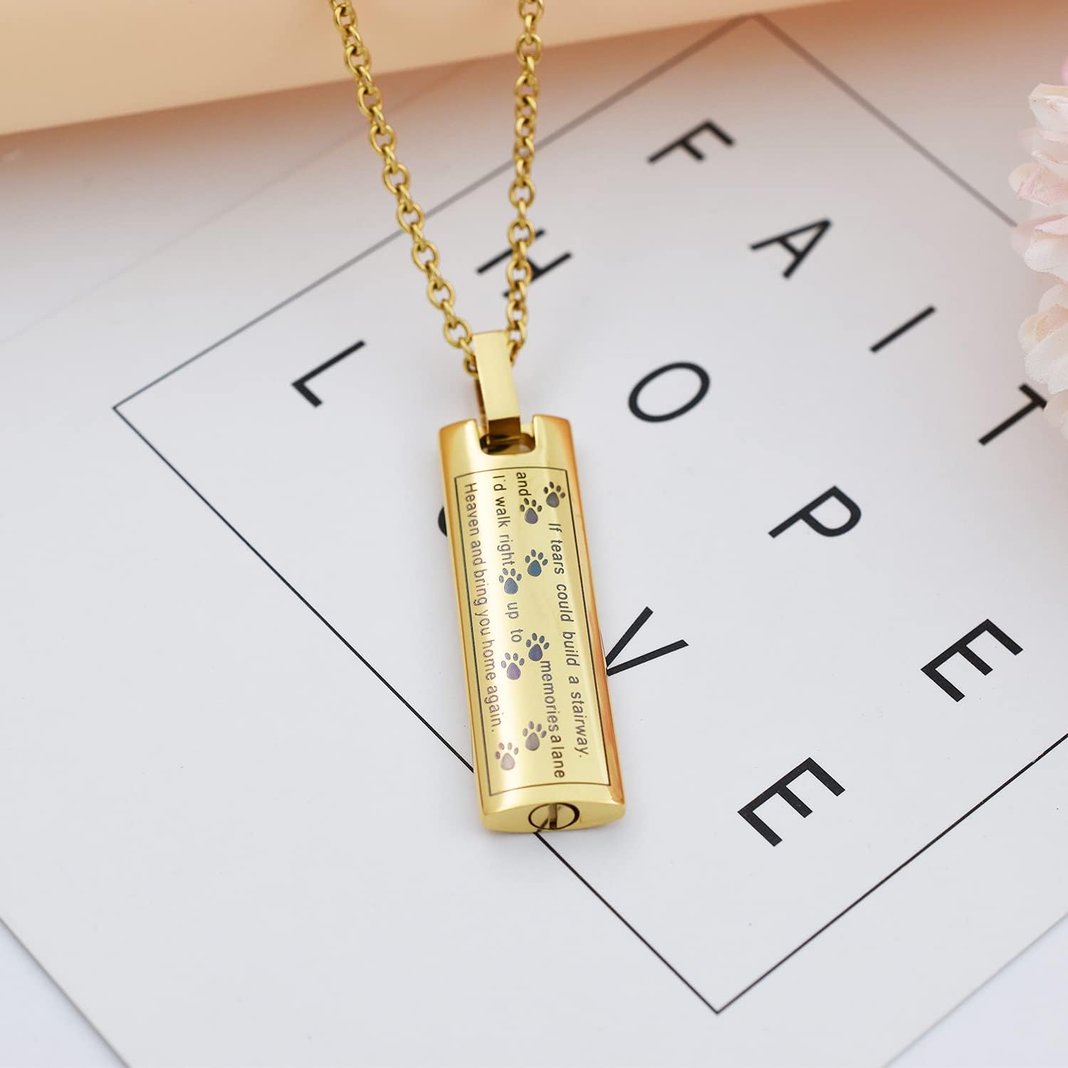 Pet Cremation Jewelry for Dog/Cat Ashes Paw Print Keepsake Memorial Jewelry Stainless Steel Rectangle Cremation Ashes Urn Necklace - Image 2