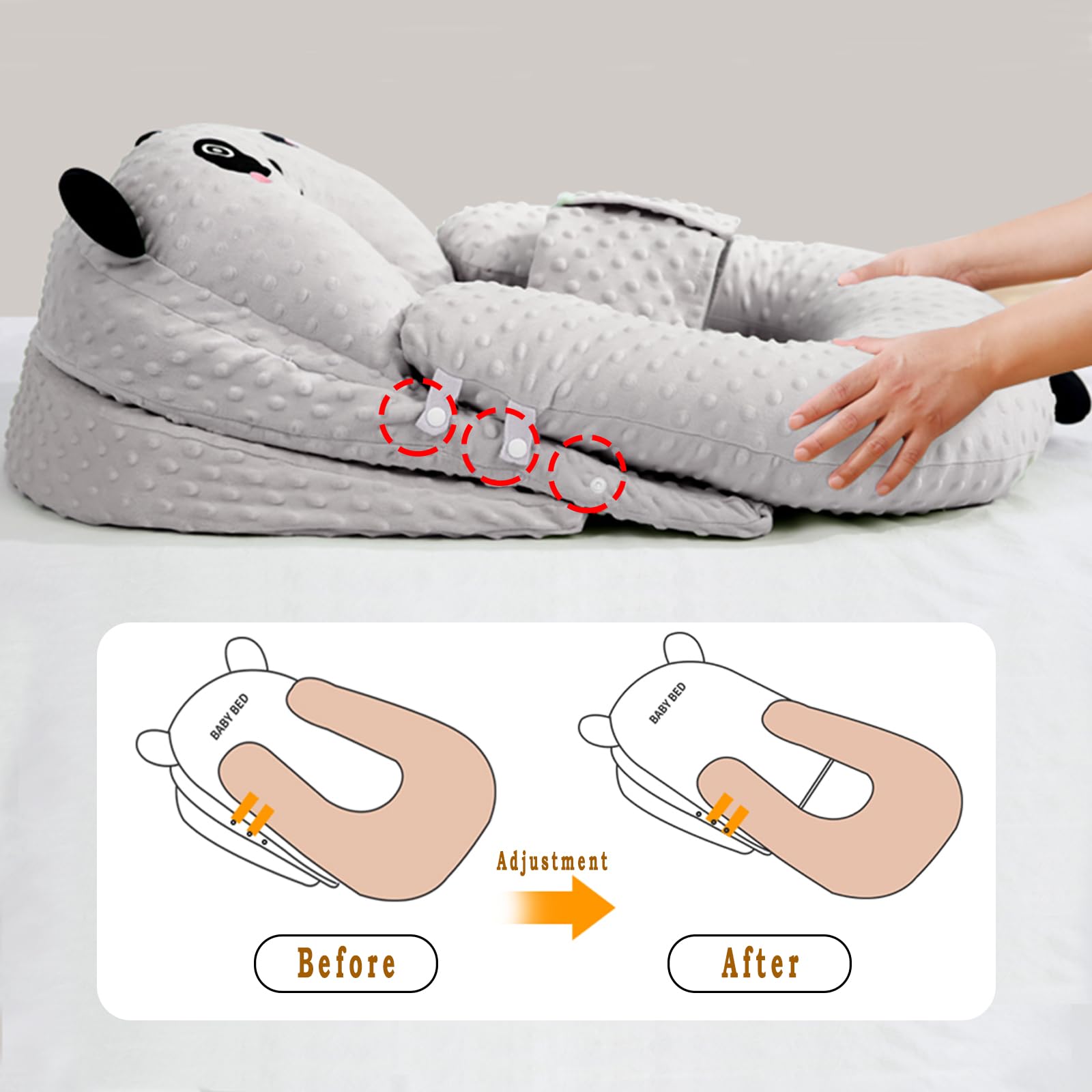 Stillkissen Stillkissenbezug, Stillkissen für Baby, Ergonomisches Still- und Lagerungskissen, Anti-Reflux & Spuckschutz für Neugeborene,Atmungsaktiv & Waschbar (02)