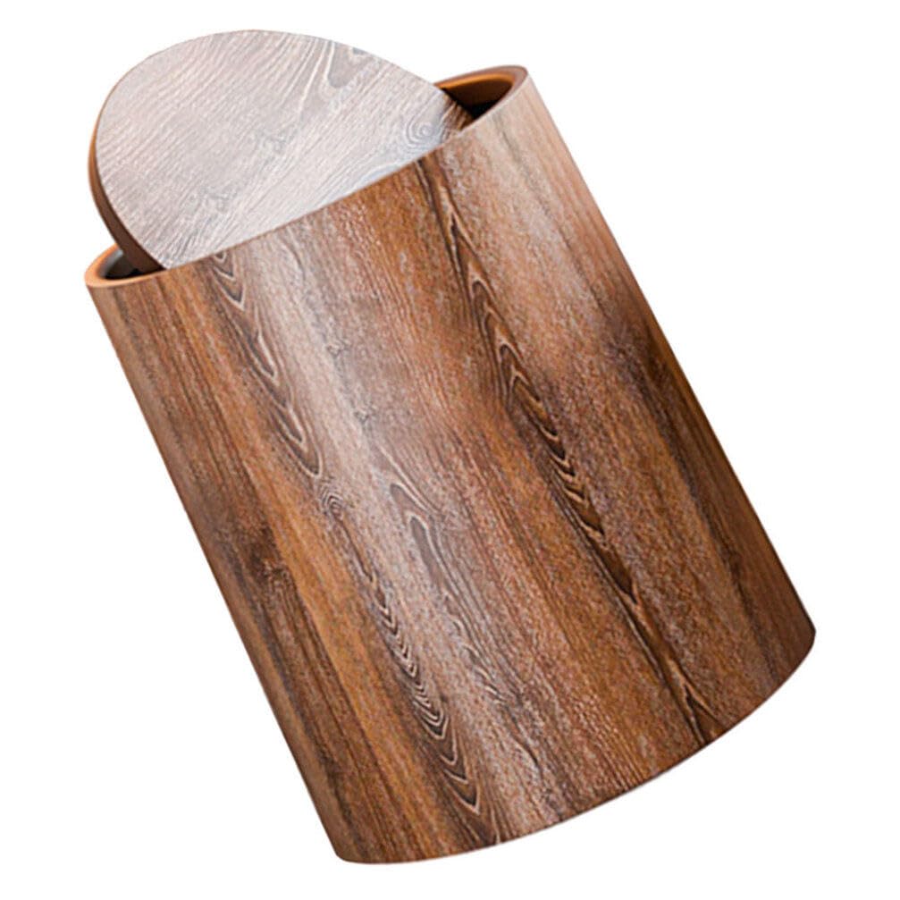 HOLIDYOYO Imitation Wood Grain Swing Lid Garbage Can Waste Bin with Flip Lid for Kitchen Bathroom Office Elegant Household Trash Can for Living Bedroom Multi-Scene Use