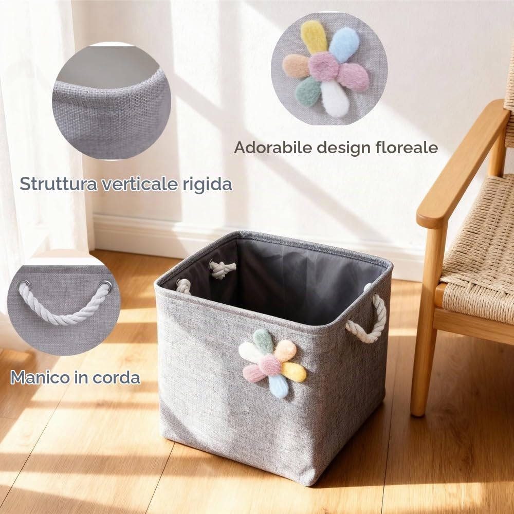 Set da 3 Organizer per Armadio,Ceste portaoggetti in Tessuto Pieghevoli con Manici per Scaffali Guardaroba,per Vestiti,Asciugamani,Giochi,33×33×33cm
