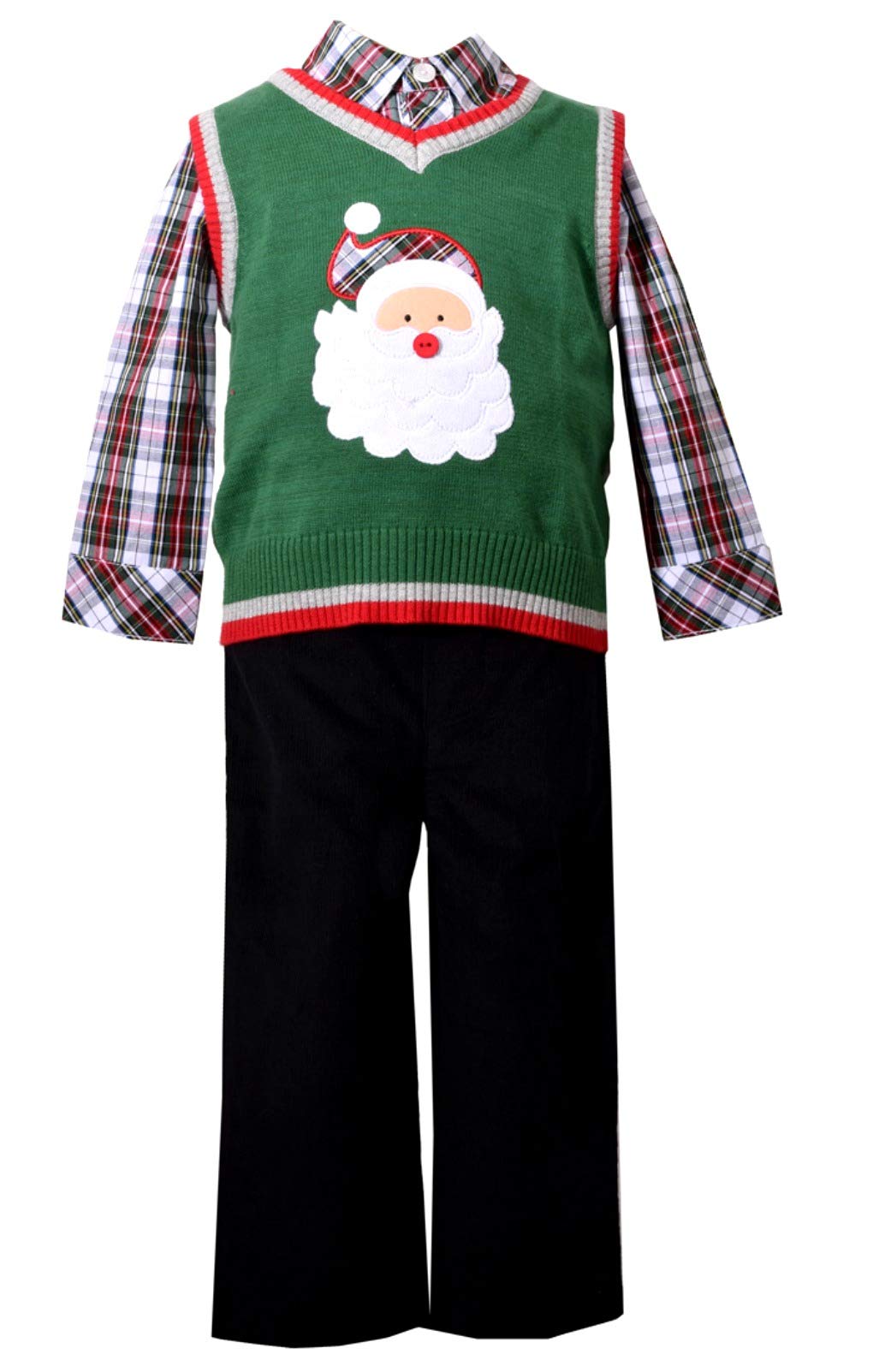 Bonnie Jean 3 Piece Sweater Vest and Pants Christmas Set with Santa Applique 24 Months Multi