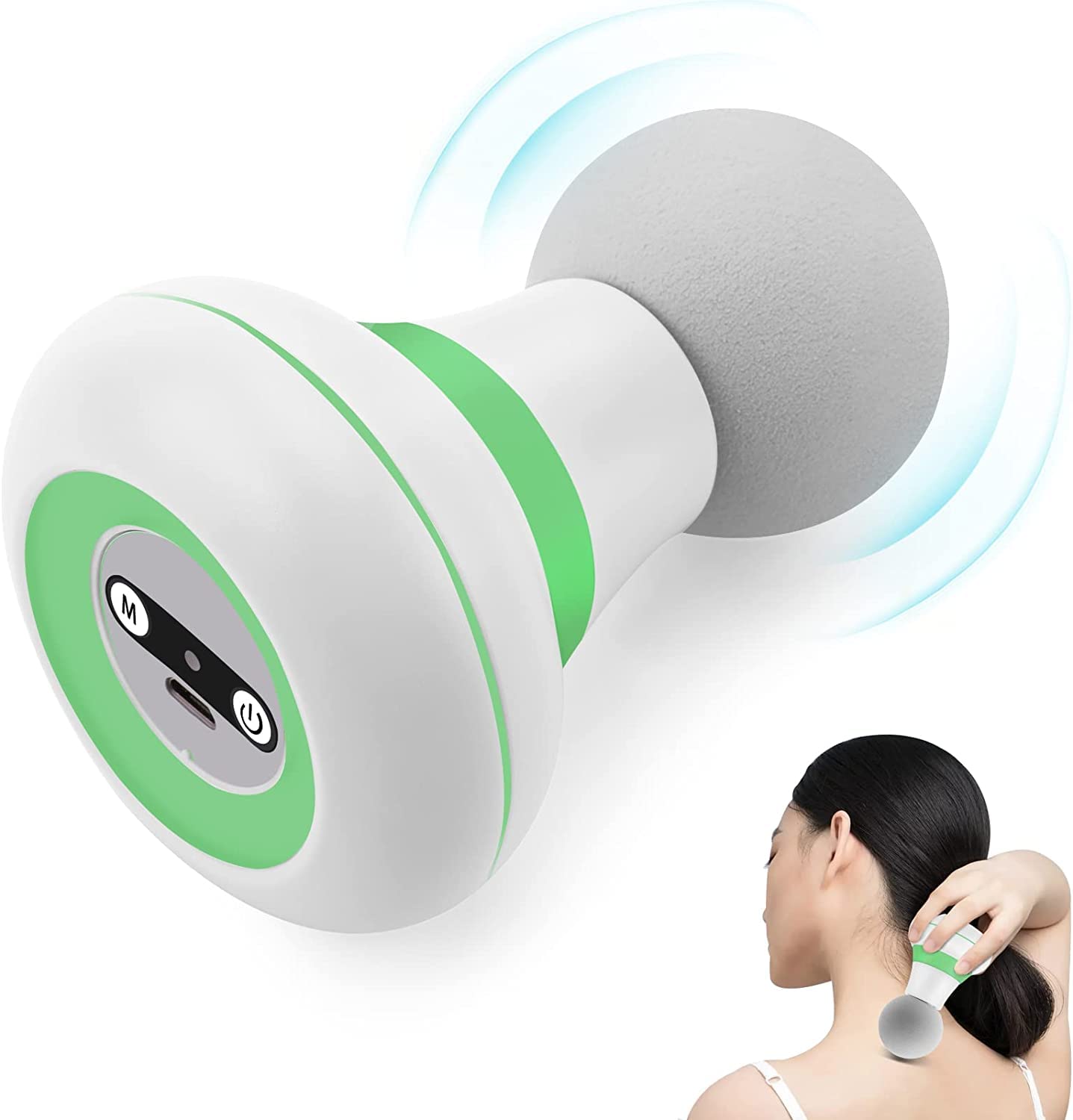 Nnewvante Upgrade 2.0in*4.5in - Mini Electric Handheld Massager Wand, Powerful 7 Speed Vibration Modes,Cordless Handheld and Portable,Suitable for Men & Women Shoulder,Neck and Back Massage(Green)