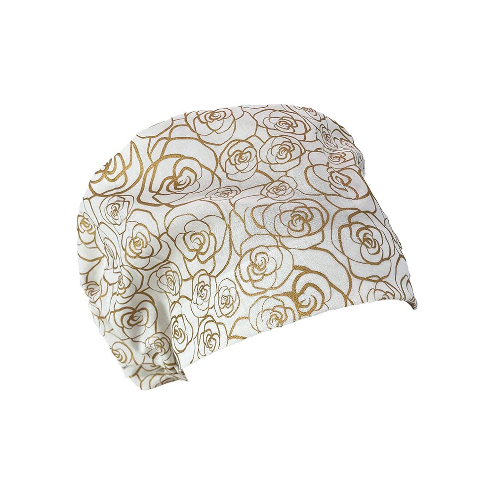 European Style – Golden Flowers. No Ribbon. - Scrub Hat for Women & Men tie Back | Working Cap with Holder. Bouffant, Scrub Hats for Women, Unisex Surgical Caps, Nurses Hats | Dr. Hats