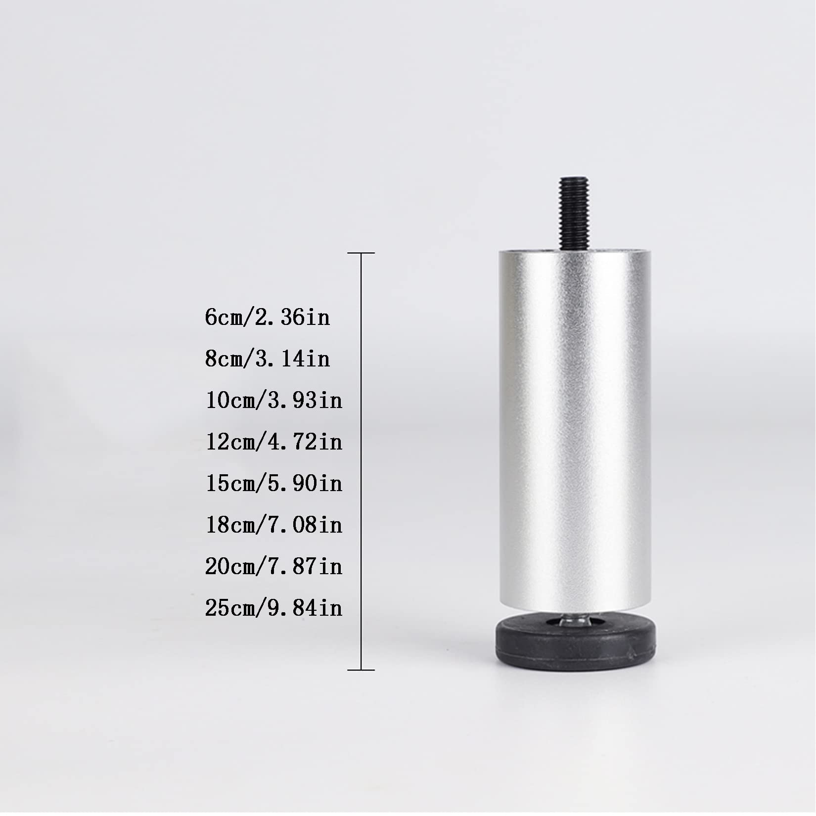 4 patas ajustables de aluminio plateado para gabinete, 10 cm de altura, personalizables, 0,8 cm, ideal para soporte de baño y muebles, patas versátiles para mesas y armarios