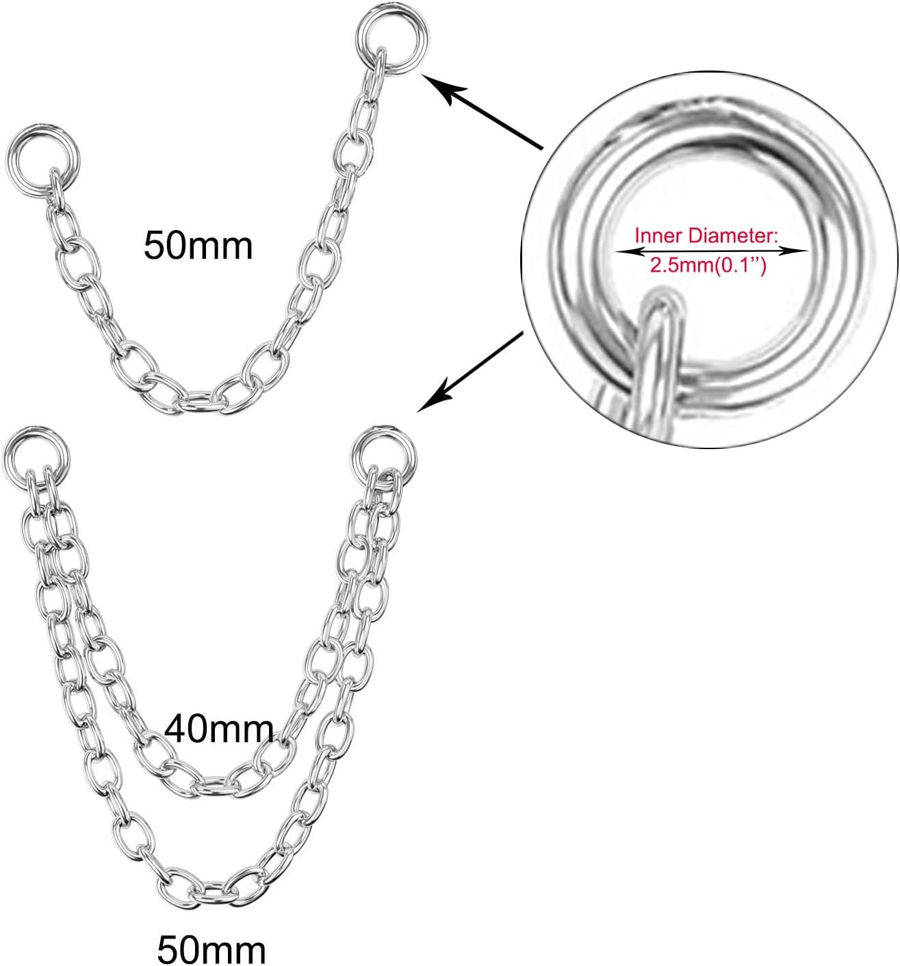 4Pcs Gold Earrings Connector Chains Set for Women, Convertible Dangle Chain for Double Piercings 50mm