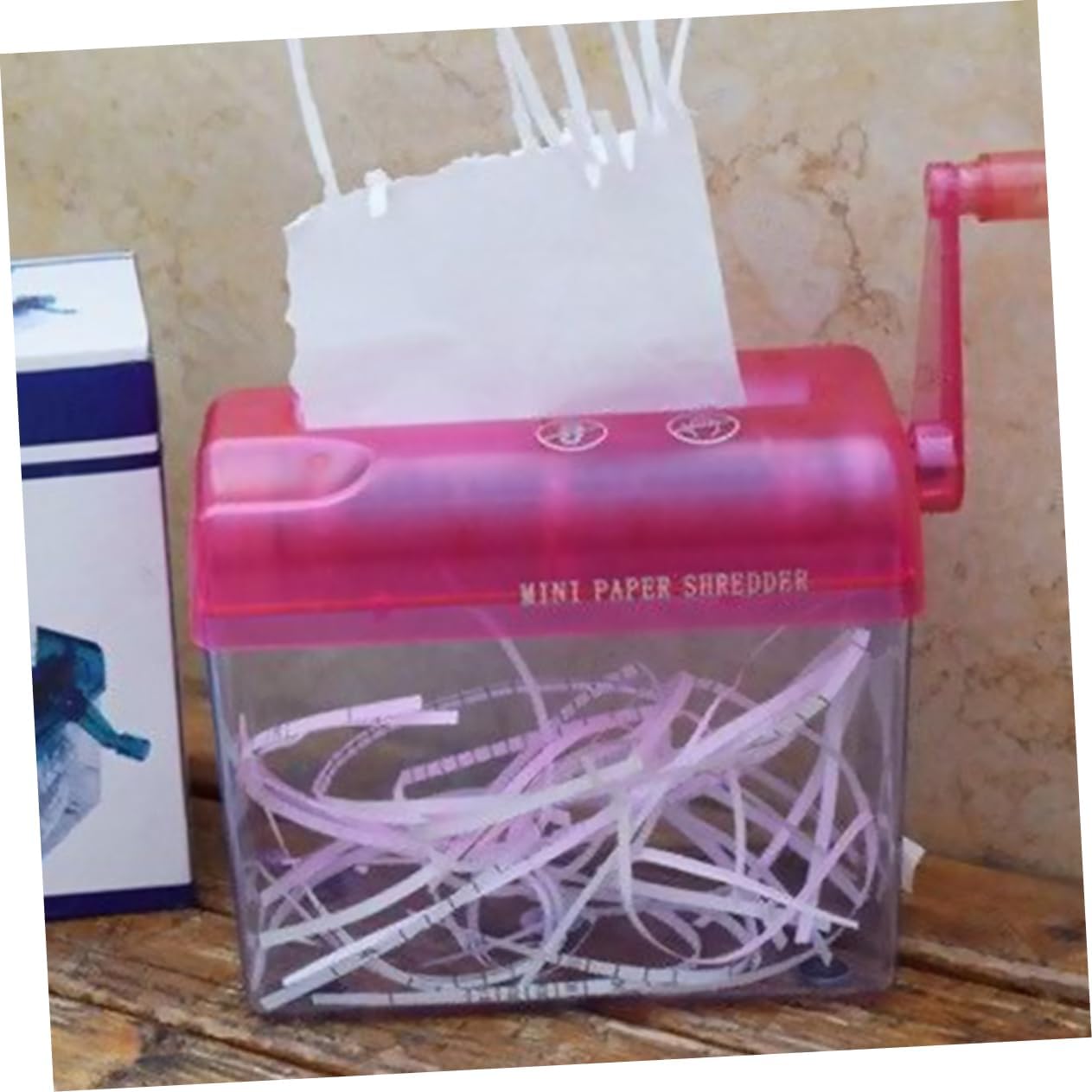 SEWACC Wear Resistant Small Manual Paper Shredder for Office and Home Use Compact Desktop Hand Shredder with Wastebasket Convenient for Shredding Documents Cards Bills and Envelopes Easy