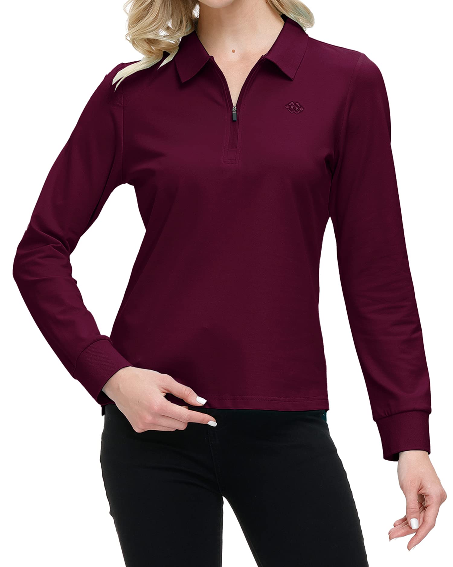 MoFiz Damen Poloshirt Langarm Baumwolle Polohemd Sport Polo Wintershirts mit Reißverschluss Kragen