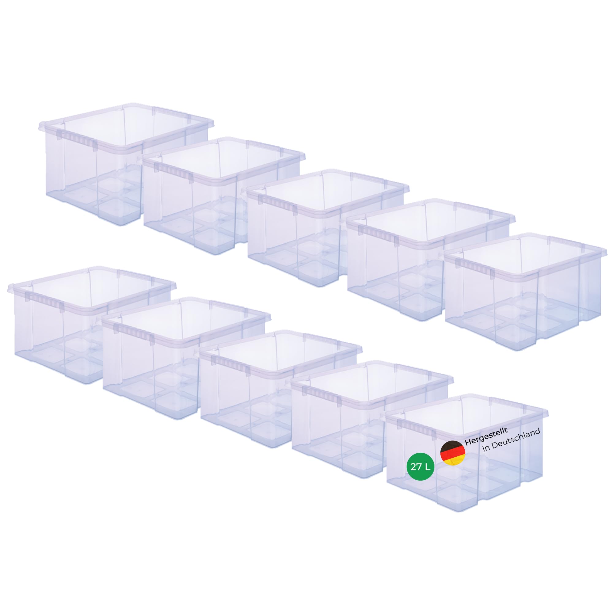Novaliv 10x Aufbewahrungsboxen ohne Deckel 27L transparente Nestbar Drehstapelbox Euroboxen Kunststoffboxen BPA-frei 44,5x35,5x23 cm für Kistenregal