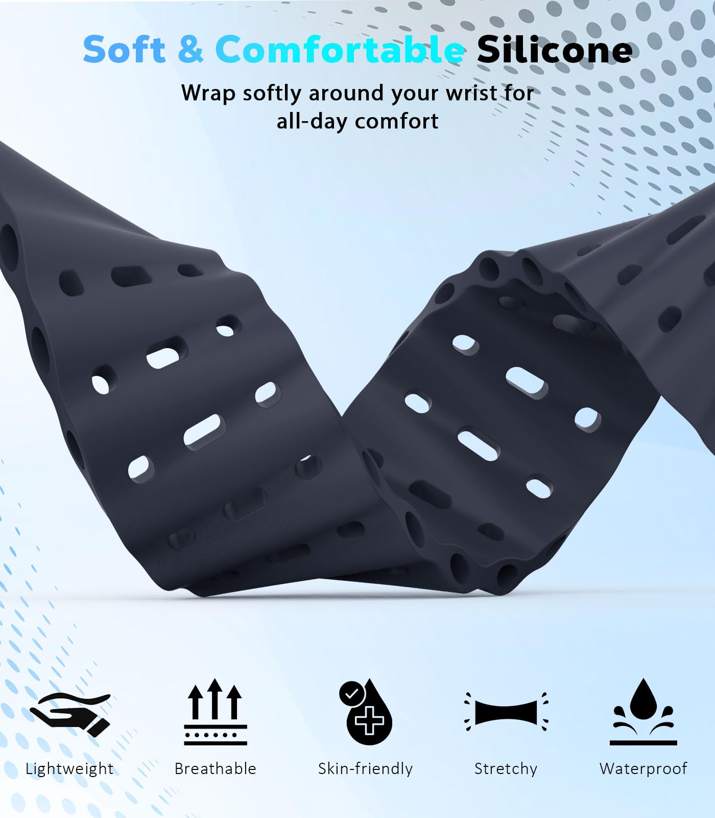 Astorgos Cinturino Ocean compatibile con Apple Watch Ultra 2/Ultra 49mm, S10 46mm, 9/8/7 45mm, SE/6/5/4 44mm, 3/2/1 42mm, Cinturini Sportivo con Connettore in Metallo per Uomo e Donna