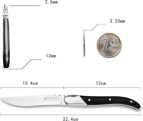 Miniatura 4 de Hailingshan - Juego de 6 cuchillos para carne, acero inoxidable, hoja recta, afilado, resistente, apto para lavavajillas, pulido, mesa, cena,
