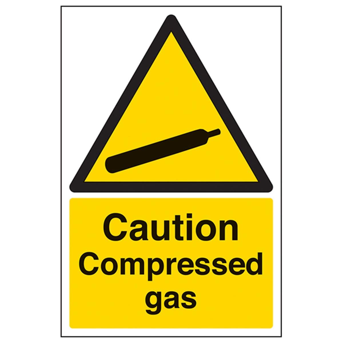 V Safety Caution Compressed Gas Warning Sign - 200mm x 300mm - Self Adhesive Vinyl