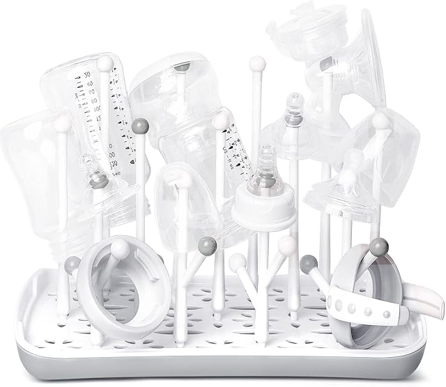 Termichy Baby Bottle Dryer Rack with Removable Water Tray, Baby Drying Rack Ideal for Bottles, Teats, Cups, Pump Parts and Accessories Grey