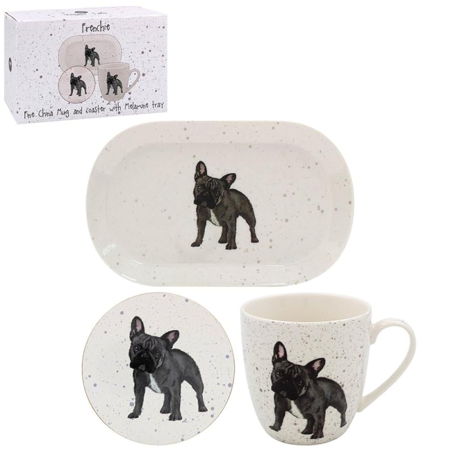 The Leonardo Collection Frenchie Mug Lesser & Pavey Coaster, Tray & Mug Set | Coffee Table Tray, Mugs & Coasters Set Perfect For Any Home Or Office | Frenchie Tea & Coffee Mug With Tray & Coast Set - Sarah Boddy