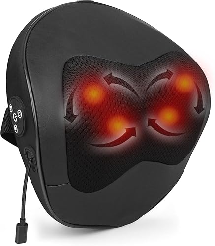 Shiatsu - Masajeador de cuello y espalda para automóvil con calor, almohada de masaje recargable para asiento de automóvil, hogar y oficina, soporte de Holniva