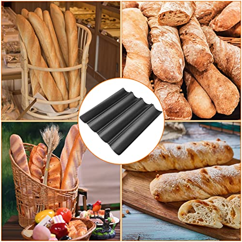 Miniatura 2 de Firschoie Bandeja Para Baguette, Bandeja De Pan, Molde Para Baguette De 4 Rejillas, Sartén Para Baguettes De Acero Al Carbono, Molde Para Pan Francés Perforado Antiadherente 38cm 32.5cm Negro