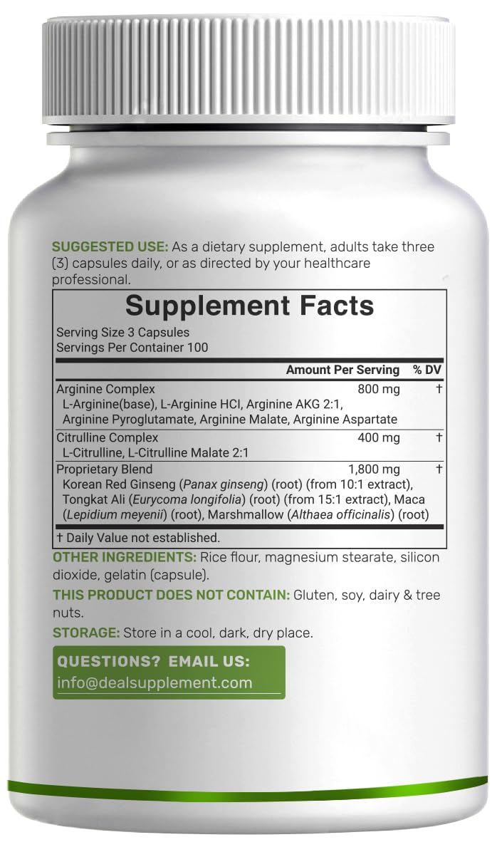 Nitric Oxide Supplement 3,000mg, 300 Capsules | 12-in-1 Complex for Men & Women – Arginine, Citrulline, Korean Red Ginseng, Tongkat Ali, Maca Root, & Marshmallow Blend* — Amazon image 7