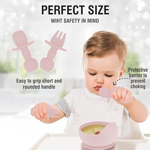 Miniatura 7 de Hoidokly Juego de alimentación para bebés, 8 piezas de suministros de destete LED de silicona para bebés, incluye taza de bebé, cuenco, babero