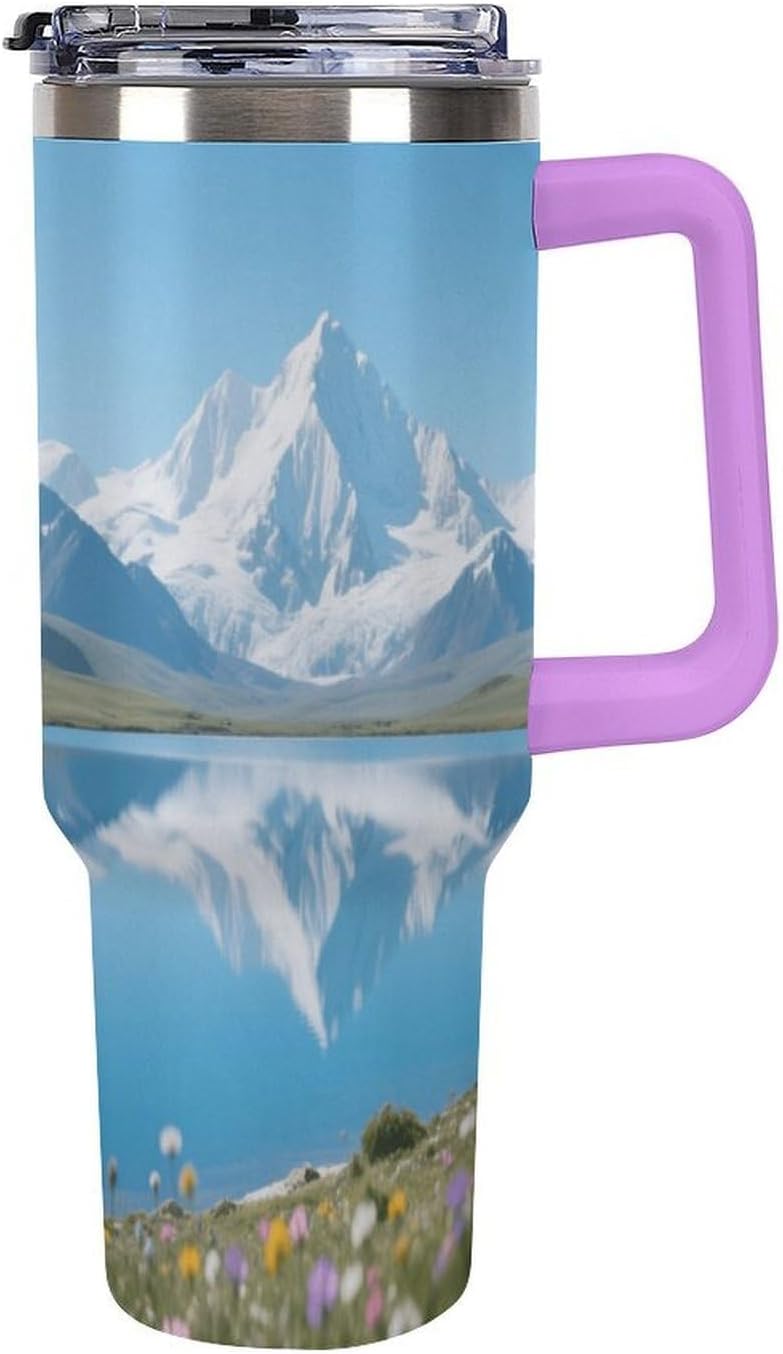 Travel Coffee Mug 40OZ Thermo Cups Thermos Cup Drink Cups Plateau Lake Snow-capped Mountains Thermos with Cup with Handle Lid And Straw Suitable for Gifts Parties Offices Traveling