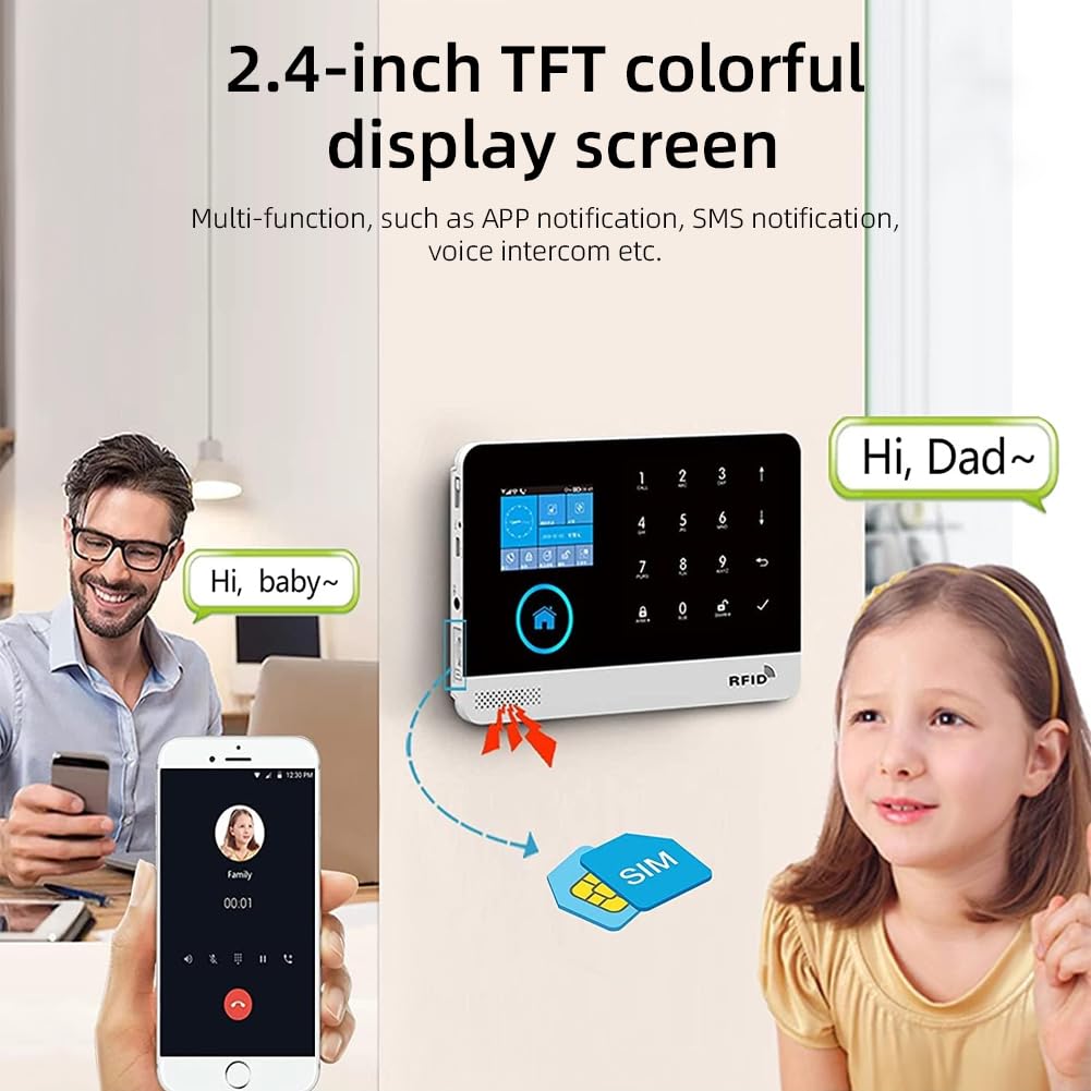YBJ WiFi-Alarmsystem für die Sicherheit zu Hause, DIY 4G Smart Home Sicherheitssystem, kabelloses Hausalarmanlage mit App-Steuerung, Bewegungsmelder, Türfenstersensor, Sirene, funktioniert mit Amazon